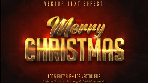 Merry christmas text, shiny gold christmas style editable text effect