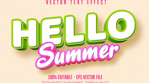 Hello summer text, comic style editable text effect