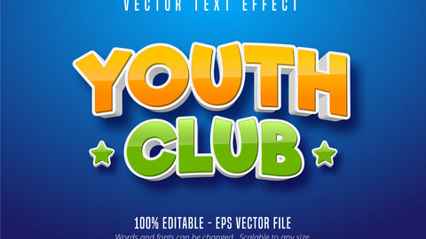 Youth club text, 3d cartoon style editable text effect