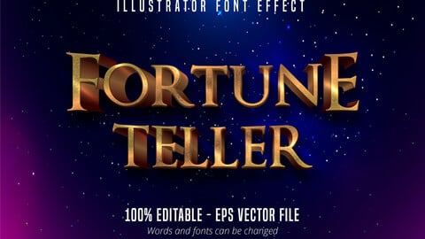 Fortune teller text, 3d gold metallic style editable font effect