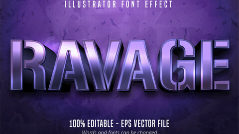 Ravage text, 3d purple metallic style editable font effect