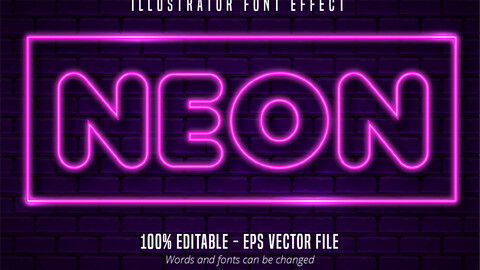 Neon lights signage style editable font effect