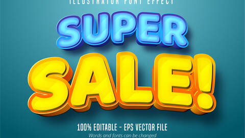 Super sale text, 3d editable font effect