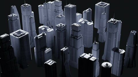 Sci-Fi Skycrapers Kit 5 - Futuristic Cyberpunk Buildings Kitbash (15  models)