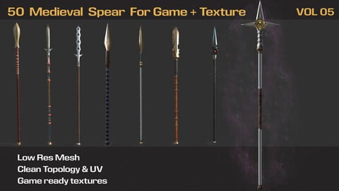 50 Medieval Spears For Game + Texture