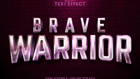 Warrior text effect, military style metallic color editable text style on brick wall textured background