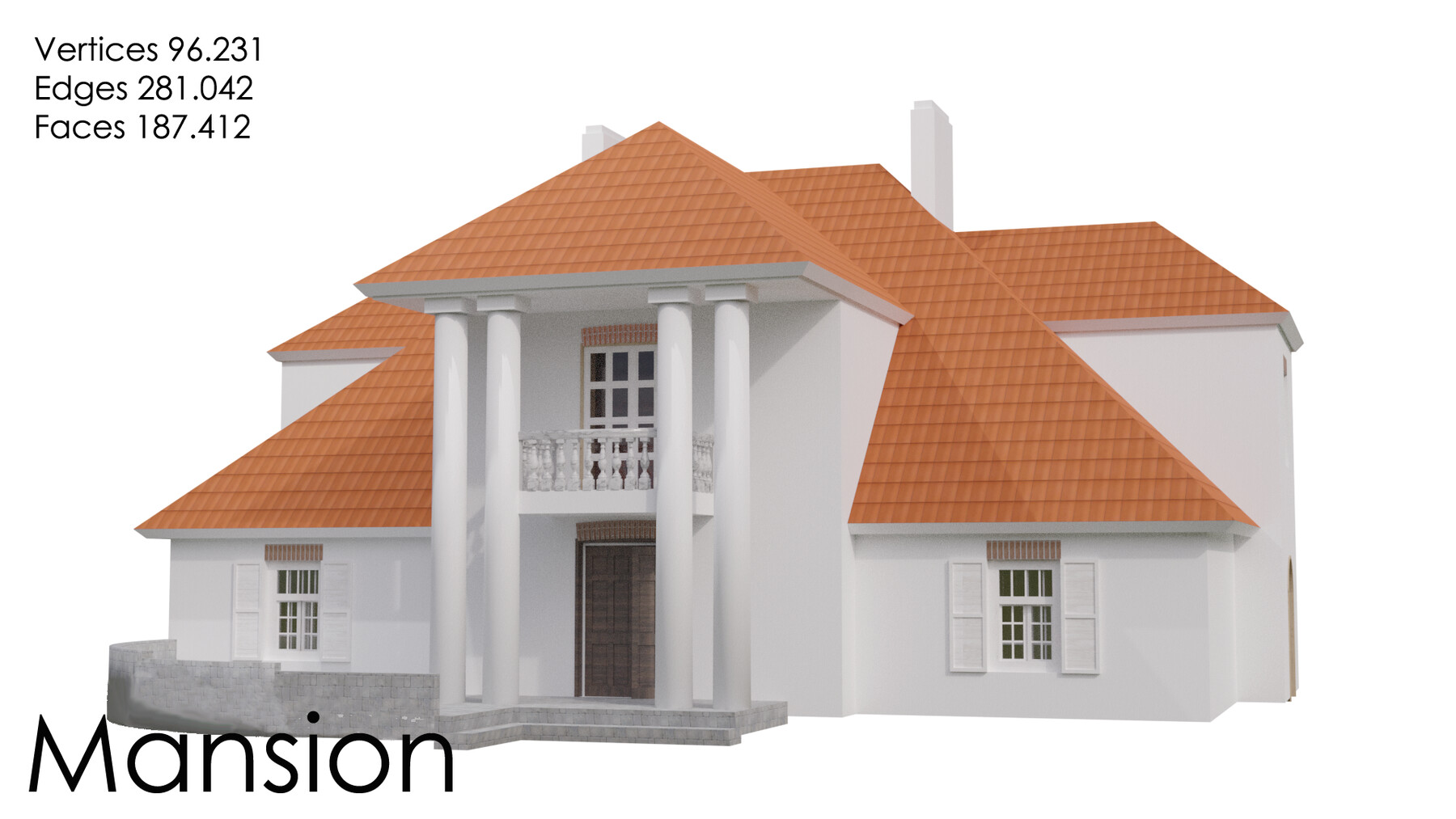 Country background mansion 19-20 century low-poly Low-poly 3D model