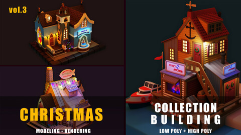 Christmas low poly buildings collection  vol.3