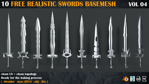 10 Free Realistic Swords BASEMESH _ VOL 04