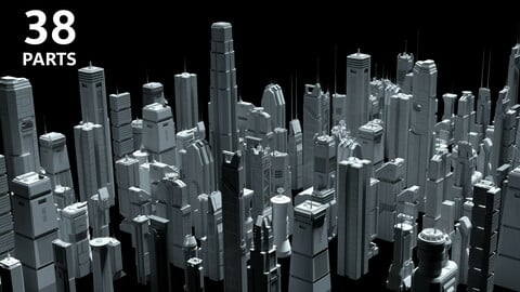 38 Sci-Fi Skyscrapers Kit - Futuristic CyberPunk Buildings