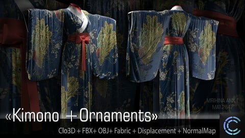 .Kimono + Ornaments. Clo3d. Marvelous Designer