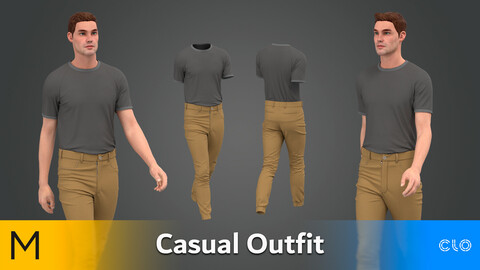 Casual Outfit Cargo Jeans Pants T-Shirt Marvelous Designer, CLO3D