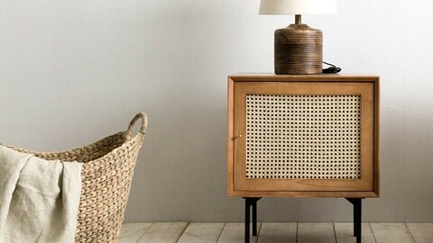 Laura Rattan Kane Solid Wood Side Table