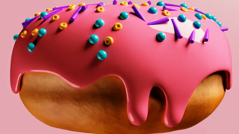 Blender 3D Pink Icing Donut High Resolution and Animate