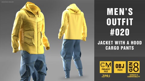 Men"s outfit #020. Marvelous Designer/Clo3D project file + OBJ
