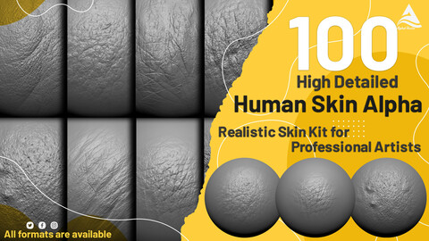 100 High Detailed Human Skin Alpha ( Realistic Skin Kit for Professional Artists )