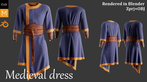 Medieval Dress. Marvelous designer, Zprj and OBJ