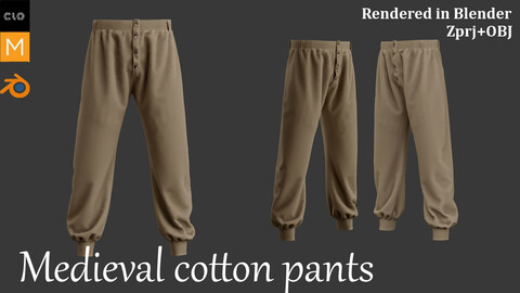Medieval Cotton Pants. Marvelous designer, Zprj and OBJ