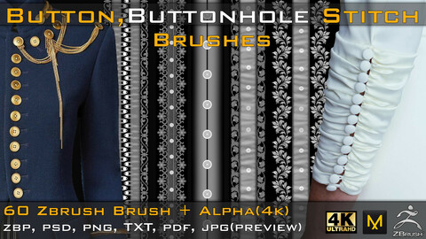 60 Button and Buttonhole Stitch brushes (4K) +Alpha -Vol 01