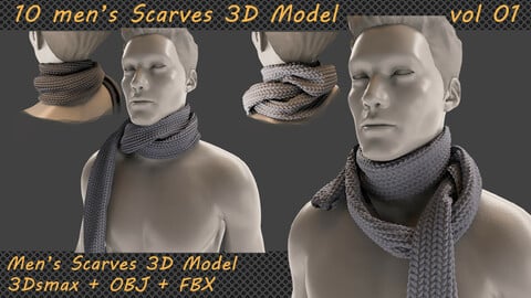10 Men's Scarves 3D Model - Vol 01