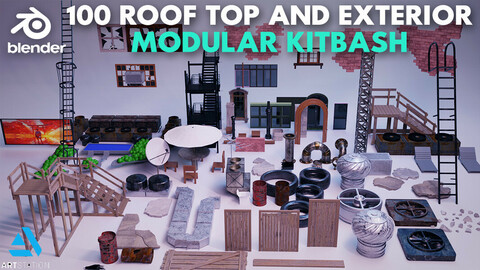 100+ Roof Top and Exterior Modular Kitbash Textured