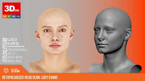 Retopologized Female 3D Head Scan | Lucy Evans