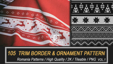 105 Romania Trim Border & Ornament Patterns Alpha Vol.1 (Tileable / 2K)