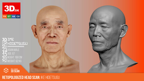 Retopologized Male 3D Head scan | Ike Hidetsugu