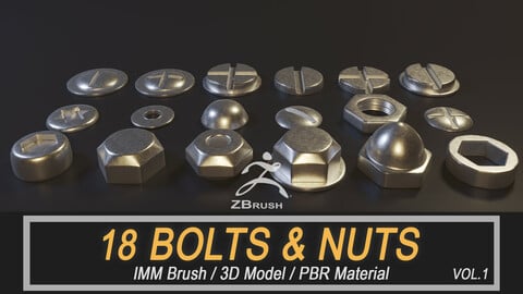 Bolt and Nuts IMM Brush + 3d model + textures Vol.1
