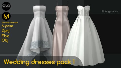 Wedding dresses pack 1. Clo3d, Marvelous Designer projects.