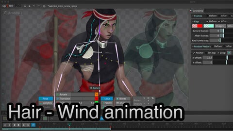 Spine 2D Hair and Clothes Wind Animation.