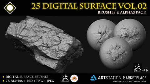 25 Digital Surface Brushes & Alphas Vol.02 - ZBrush/Blender/Mudbox/3dcoat