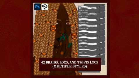 Photoshop\Clip Studio Paint braids, locs and twists brush pack by Seyi Deola