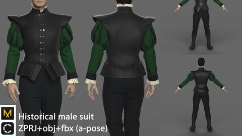 Historical male suit | clo3d | marvelous designer | zprj+obj+fbx