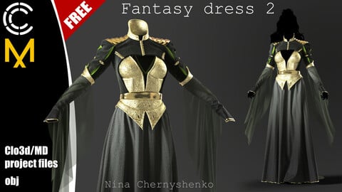 Fantasy dress 2. Marvelous Designer/Clo3d project + OBJ.