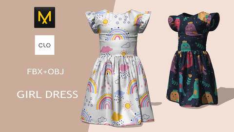 Girl Dress Marvelous Designer/Clo3d project + OBJ + FBX