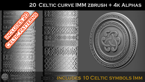 20  Celtic / Viking curve IMM zbrush + 4k Alphas (Blender) And Patterns