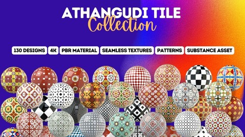 130 Athangudi Tiles- 4K PBR Materials, Seamless Texture and Substance Asset (.sbsar)