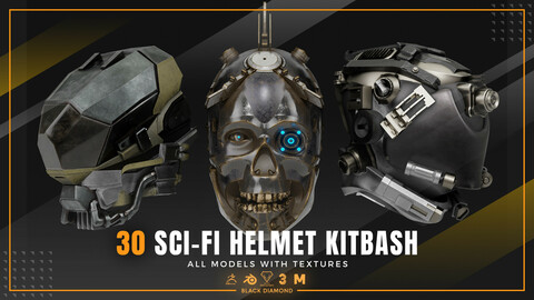 30 Sci Fi Helmet Kitbash with Textures
