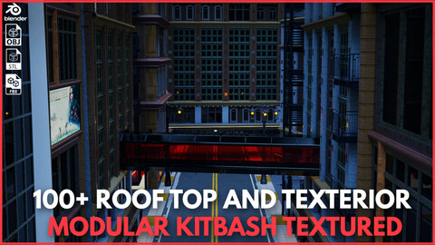 100+ Roof Top and Exterior Modular Kitbash Textured