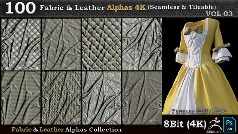 100 Fabric & Leather  Alphas Collection( Seamless & Tileable ) VOL 03