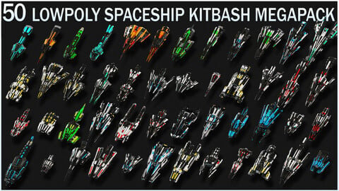 50 Lowpoly Sci Fi Spaceship Kitbash Bundle Megapack
