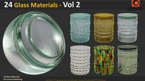 24 Glass Materials  - Vol 2 ( for Corona Render )