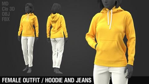 Female outfit / hoodie and jeans / Marvelous Designer