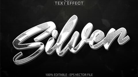 Silver text effect, editable shiny silver color, metal text style on dark grunge textured background