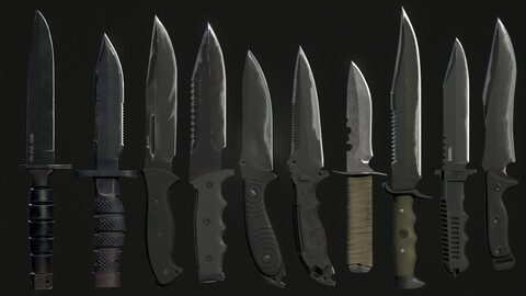 Combat Knife Kit 10 Fully Completed Gameready Knifes VR / AR / low-poly 3d model