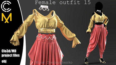 Female outfit 15. Marvelous Designer/Clo3d project + OBJ.