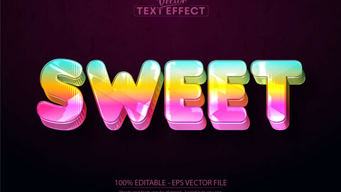 Candy text effect, editable shiny colorful text style, sweet text on dark pink background