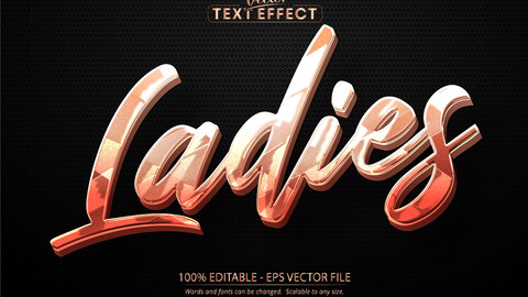 Rose gold text effect, editable shiny rose gold text style, ladies text on black dot textured background
