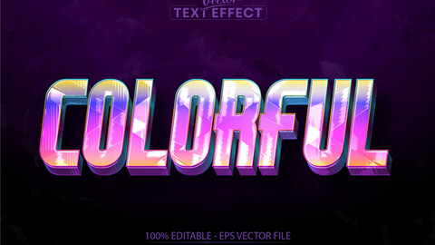 Multicolor text effect, editable shiny soft colors text style, colorful text on dark purple background